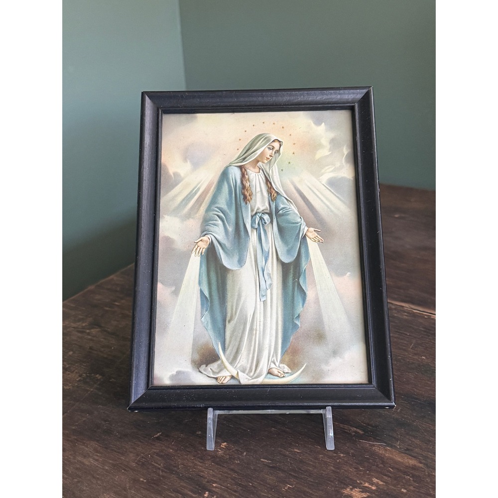 Vintage Virgin Mary Our Lady of Grace Religious Print Framed Catholic Art